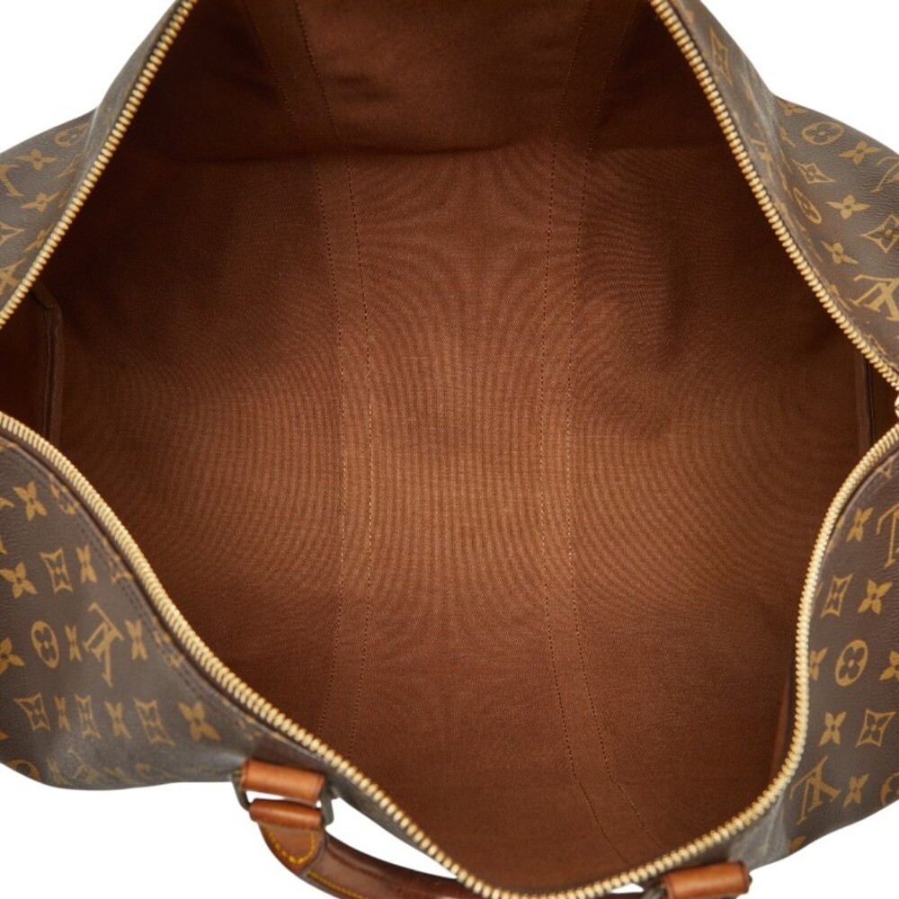 LOUIS VUITTON Authentic Brown Monogram Leather Keepall 55 Boston Bag - Picture 10 of 12